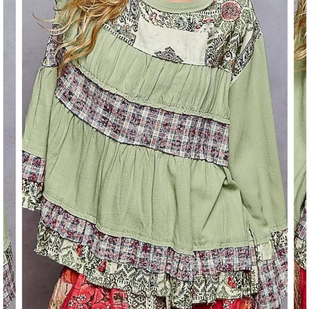 POL Sage Patchwork Blouse - image 5